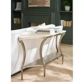 Oakmere White and Aged Pewter Demilune Quartz Top Console Table