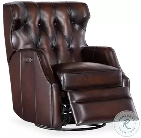 Henderson Dark Brown Leather Swivel Glider Power Recliner