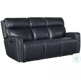 Ruthe Salvo Denim Leather ZeroG Power Reclining Console Living Room Set With Power Headrest