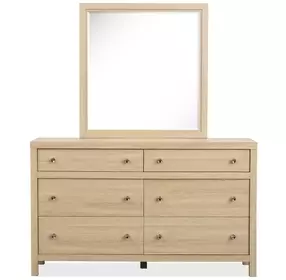 Meadowrise Sandstone Beige 6 Drawer Dresser with Rectangular Mirror