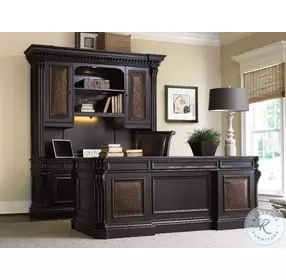 Silverton Black 76'' Executive Desk with Leather Panels