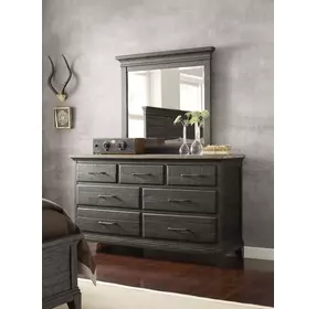 Plank Road Charcoal 7 Drawer Farmstead Dresser with Rectangular Jessup Mirror