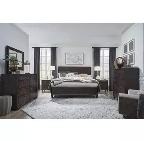 Timberlyn Espresso and Beige 2 Door Stone Top Nightstand with USB Charging