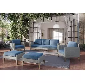 Carezza Dark Blue and Natural Upholstered 5 Piece Conversation Set