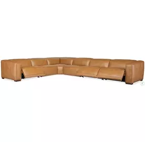 Fresco Brown Leather 6 Piece Power Reclining Sectional With 3 Power Recliners