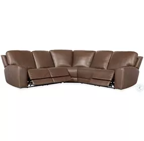 Torres Medium Brown 5 Piece Leather Power Reclining Sectional