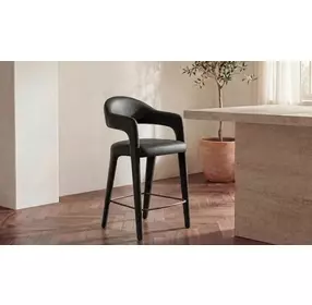 Martens Black Leather Upholstered Counter Height Stool