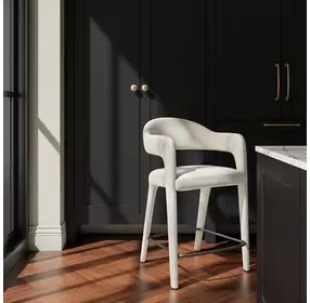 Martens Beige Performance Fabric Upholstered Counter Height Stool