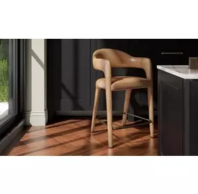 Martens Brown Leather Upholstered Bar Stool