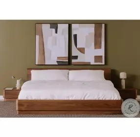 Round Off Natural Walnut King Low Profile Bed
