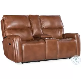 Crosby Brown Leather Zero Gravity Power Reclining Console Loveseat with Power Headrest And Lumbar