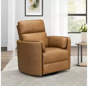 Arcadia Vintage Caramel Leather Swivel Glider Power Recliner with USB Charging