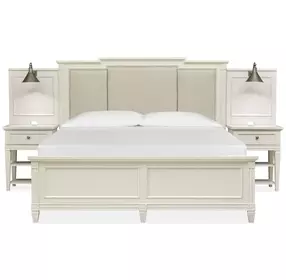 Willowbrook Egg Shell White and Cream Upholstered Wall Panel Bedroom Set with 2 Nightstand and USB Charging
