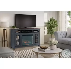 Americana Corduroy Blue And Brown 66" TV Stand with Fireplace