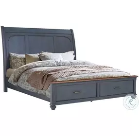 Americana Corduroy Blue And Brown Sleigh Storage Bedroom Set
