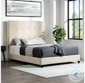 Bridger Beige Tufted Queen Upholstered Platform Bed