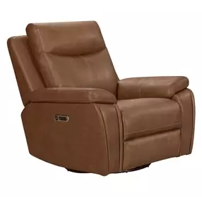 Veracruz Vintage Tan Leather Swivel Glider Dual Power Recliner with USB Charging
