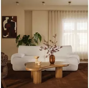 Zenith Cream Upcycled Fabric Modular 80" Loveseat