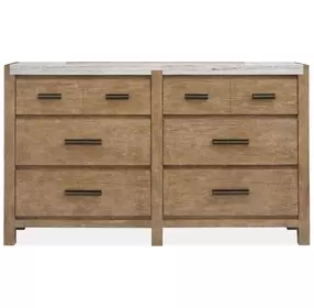Plum Creek Sierra Brown and White 6 Drawer Marble Top Dresser
