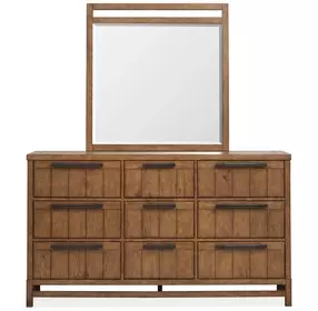 Conway Honey Wheat 9 Drawer Dresser with Rectangular Mirror