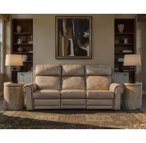 Duncan Light Brown Leather Power Reclining Sofa with Power Headrest And Lumbar