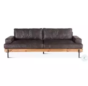 Chiavari Distressed Antique Ebony Leather Sofa