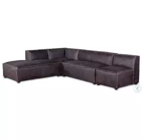 Chiavari Antique Ebony Leather 4 Piece Modular Sectional