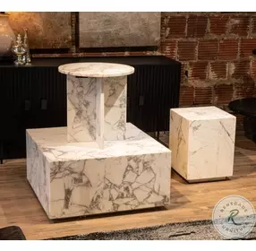 Giza Alabaster Marble 32" Drum Coffee Table
