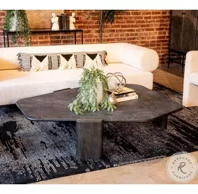 Harbor Lava Marble And Dark Walnut 64" Hexagonal Coffee Table
