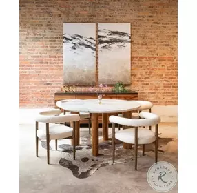 Madrid Natural Teak Wood And Marble Round Dining Table