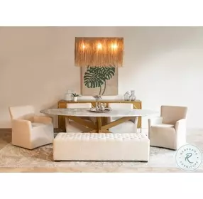 Pasadena Sawar Marble And Antique Gold Oval 90" Dining Table