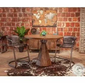 Rustic Revival Warm Brown Natural Teak And Black Marble 48" Round Gathering Dining Table