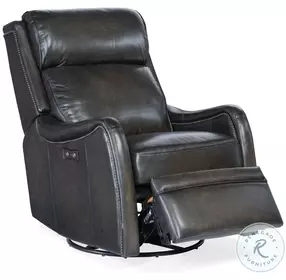 Obsidian Black Brindisi Trinita Leather Swivel Glider Power Recliner