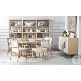 Biscayne Malabar And Alabaster Pedestal Round Dining Room Set With Strap Back Chair