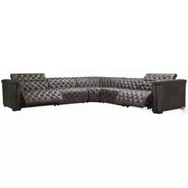 Savion Grandier Bellagio Gravel Leather Power Reclining Modular Sectional with Power Headrest