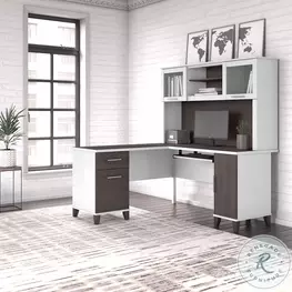 Somerset White and Storm Gray 60" L Shaped Home Office Set with Hutch