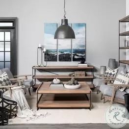 Trey Medium Brown Solid Wood And Black Metal Rectangular Occasional Table Set