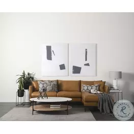 Larkin White Marble And Black Metal Round Occasional Table Set with Brown Wood Shelf