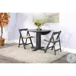 Rustic Refined Black Sand Round Drop Leaf Dining Room Set