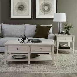 Lake House Weathered White Rectangular Occasional Table Set