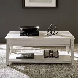Lake House Weathered White Rectangular Lift Top Occasional Table Set