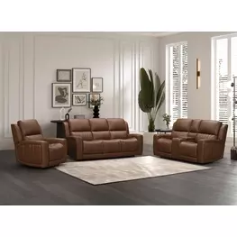 Pierce Homerun Cinnamon Leather Zero Gravity Power Reclining Living Room Set with Power Lumbar and USB Charging