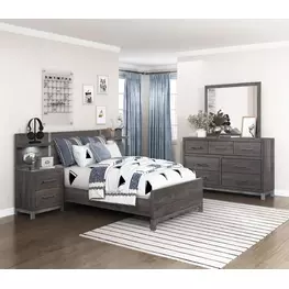 Zephyr Brownish Gray Storage Youth Wall Bedroom Set with Nightstand and LED Lighting