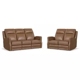 Maxwell Cedar Brown Leather Zero Gravity Triple Power Reclining Living Room Set