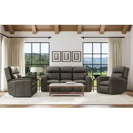 Wyatt Gunmetal Gray Leather Zero Gravity Power Reclining Living Room Set