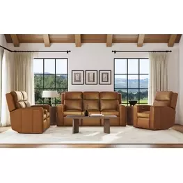 Wyatt Canyon Brown Leather Zero Gravity Power Reclining Living Room Set