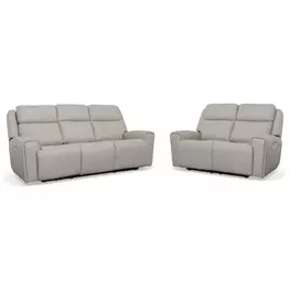 Barnett Cream Leather Power Reclining Living Room Set With Power Headrest And Lumbar