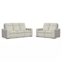 Ava Cream Performance Fabric Triple Power Reclining Living Room Set