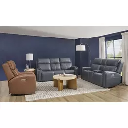 Warren Gray Leather Zero Gravity Power Reclining Living Room Set
