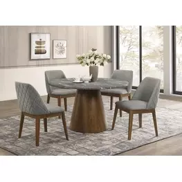 Franklin Gray and Dark Oak Round Marble Top Dining Room Set